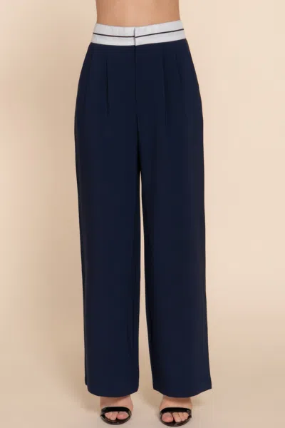 Truedames Women's Contrast Waistband Straight Long Pants In Blue