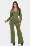 Truedames Women's Crop Jacket 3pcs Set In Green