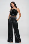Truedames Women's Crop Top & Pant Set In Black