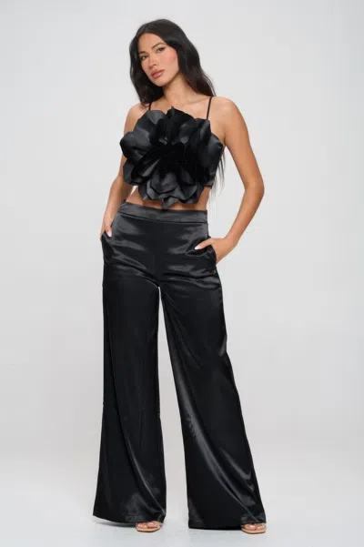 Truedames Women's Crop Top & Pant Set In Black