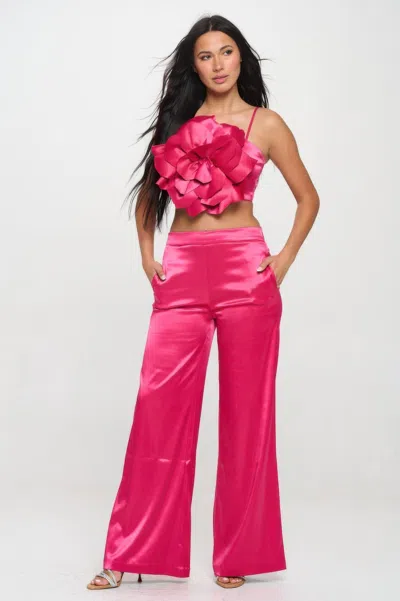 Truedames Women's Crop Top & Pant Set In Pink