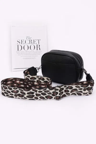 Truedames Women's Faux Leather Camera Bag W/leopard Strap In Black