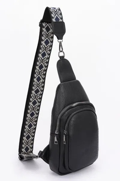 Truedames Women's Faux Leather Sling Bag W/multi Color Strap In Black