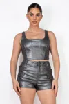 Truedames Women's Faux Leather Square Zippered Crop Top In Multi