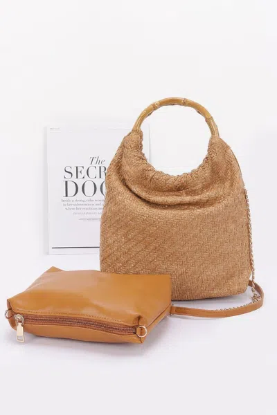 Truedames Women's Faux Straw Bamboo Handle Handbag In Brown