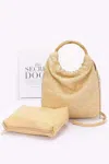Truedames Women's Faux Straw Bamboo Handle Handbag In Sand