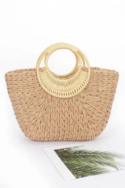 Truedames Women's Faux Straw Bamboo Handle Tote Bag In Green