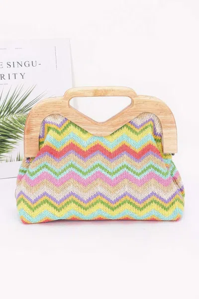 Truedames Women's Faux Straw Wood Frame Clutch In Multi