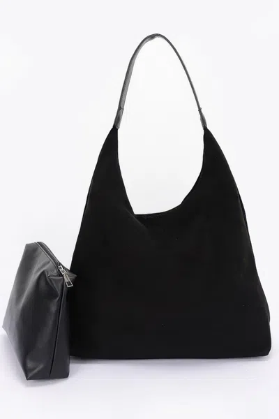 Truedames Women's Faux Suede Bindle Bag W/ Pouch In Black