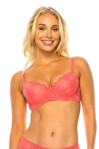 Truedames Women's Floral Lace Bra In Pink