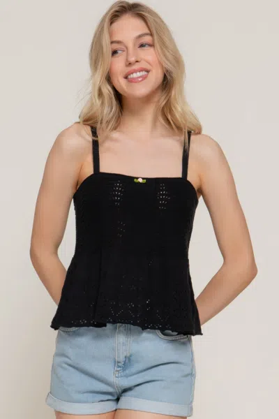 Truedames Women's Flower Trim Detail Pointelle Spring Sweater In Black