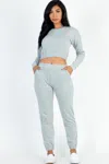 Truedames Women's French Terry Elastic Waist Pullover & Joggers Set In Gray