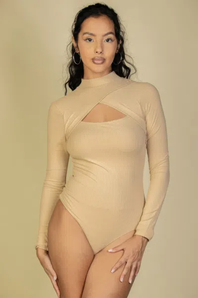 Truedames Women's Front Cutout Long Sleeve Bodysuit In Neutral