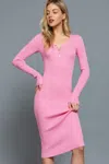 Truedames Women's Henley Neck Midi Sweater Dress In Pink