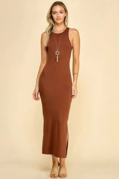 Truedames Women's High Neck Side Slit Max Dress In Brown