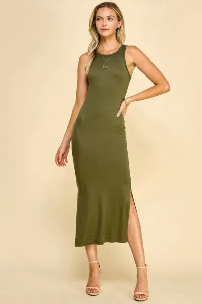 Truedames Women's High Neck Side Slit Max Dress In Green