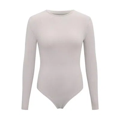 Truedames Women Long Sleeve O Neck Tight Skinny Skims Style Replacement Ribbed Bodysuit In Beige