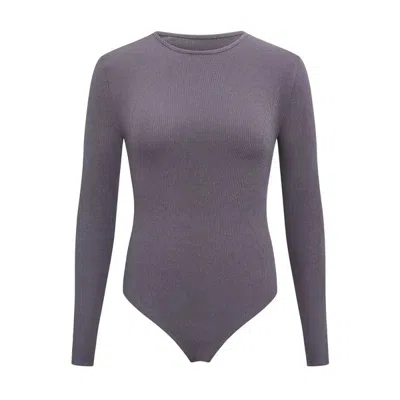 Truedames Women Long Sleeve O Neck Tight Skinny Skims Style Replacement Ribbed Bodysuit In Brown