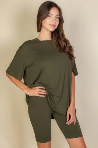 Truedames Women's Loose Fit Top & Biker Shorts Set In Green