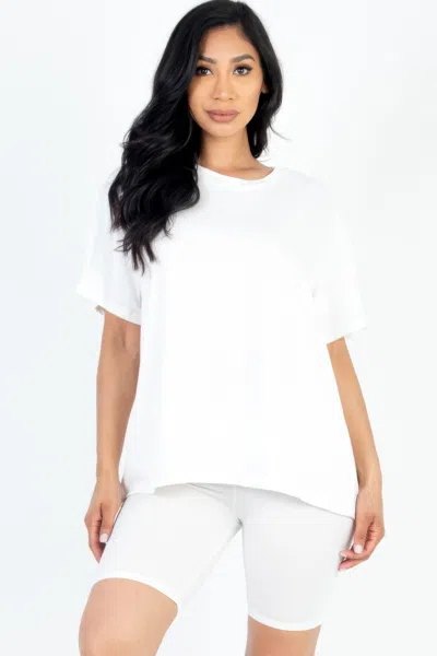 Truedames Women's Loose Fit Top & Biker Shorts Set In White