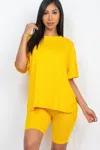 Truedames Women's Loose Fit Top & Biker Shorts Set In Yellow