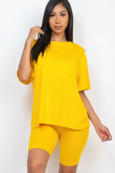 Truedames Women's Loose Fit Top & Biker Shorts Set In Yellow