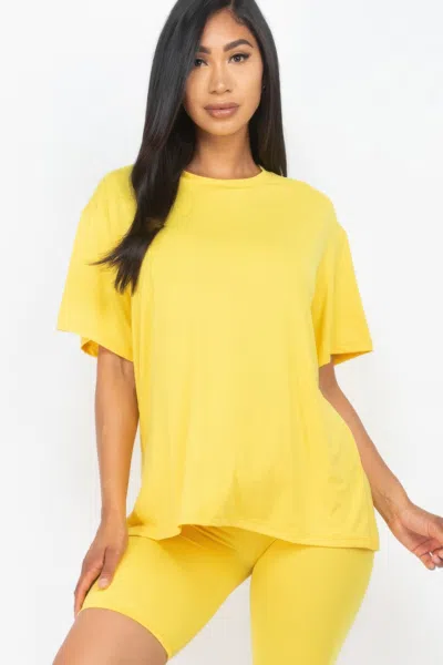Truedames Women's Loose Fit Top & Biker Shorts Set In Yellow
