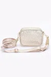Truedames Women's Metallic Embossed Faux Leather Camera Bag W/strap In Gold
