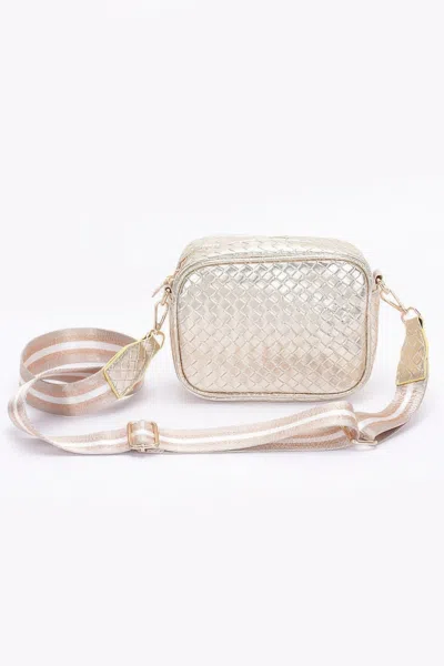 Truedames Women's Metallic Embossed Faux Leather Camera Bag W/strap In Gold