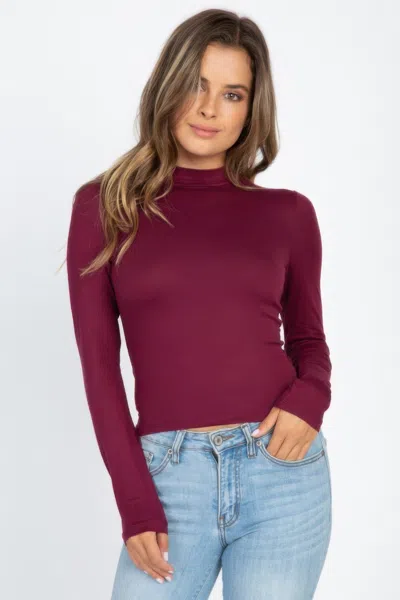 Truedames Women's Mock Neck Solid Long Sleeve Top In Burgundy