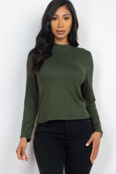 Truedames Women's Mock Neck Solid Long Sleeve Top In Green