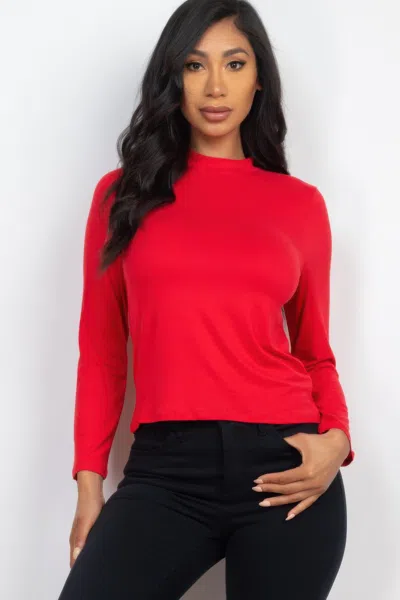 Truedames Women's Mock Neck Solid Long Sleeve Top In Red