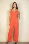 Truedames Notched Neck Cami Jumpsuit In Orange