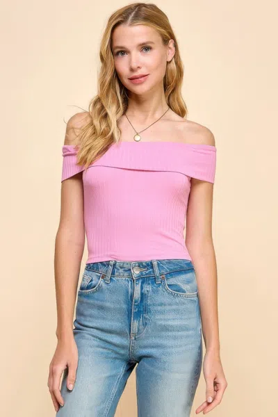 Truedames Women's Off Shoulder Ribbed Top In Pink