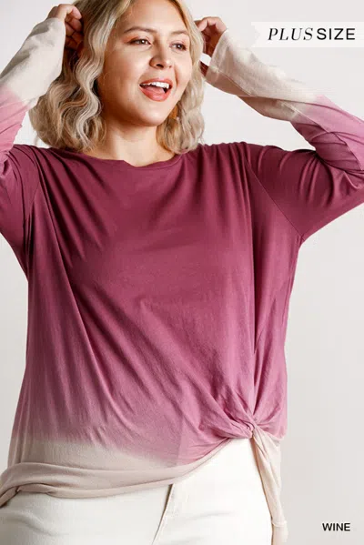 Truedames Women's Ombre Print Long Sleeve Top With Gathered Front Detail And Raw Hem In Pink