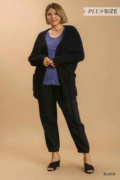 Truedames Women's Open Front Oversized Cardigan Sweater With Pockets In Black