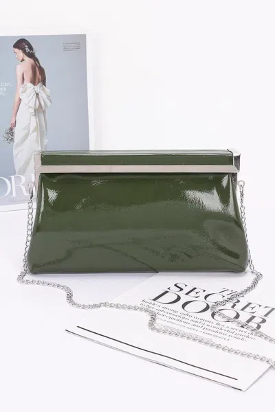 Truedames Women's Patent Leather Frame Clutch Bag In Green