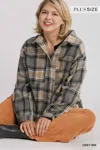 Truedames Women's Plaid Collar Button Down Overshirt With Front Pockets In Gray
