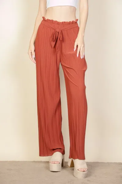Truedames Women's Pleated Stretch Crepe Pull-on Wide Leg Tie Front Pants In Brown