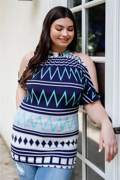 Truedames Women's Plus Polka Dot Cold Shoulder Short Sleeve Back Self-tie Top In Multi