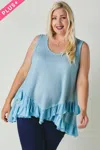 Truedames Women's Plus Scoope Neck Sleeveless Ruffle Tunic In Blue