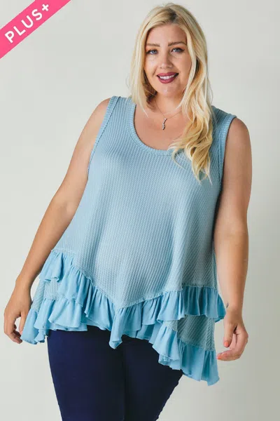 Truedames Women's Plus Scoope Neck Sleeveless Ruffle Tunic In Blue