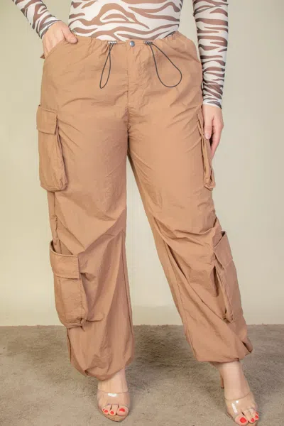 Truedames Women's Plus Size Flap Pockets Drawstring Ruched Parachute Pants In Multi