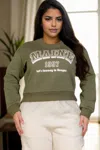 Truedames Women's Plus Size Graphic Drop Shoulder Sweatshirt In Green