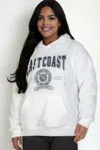Truedames Women's Plus Size Graphic Kangaroo Pocket Drawstring Hoodie In White