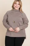 Truedames Women's Plus Size High Quality Buttery Soft Solid Knit Turtleneck Two Tone High Low Hem Sweater In Brown