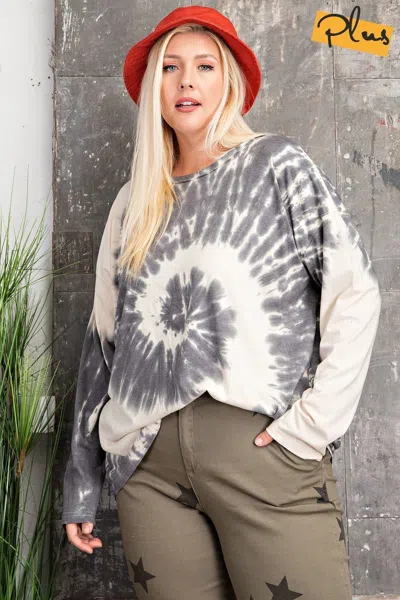 Truedames Women's Plus Size Ls Special Washed Poly Rayon Knit Top In Gray