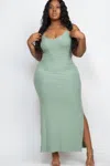 Truedames Women's Plus Size Ribbed Side Slit Long Cami Maxi Dress In Blue