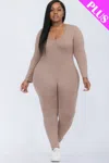 Truedames Women's Plus Size Scoop Neck Long Sleeve Bodycon Jumpsuit In Orange