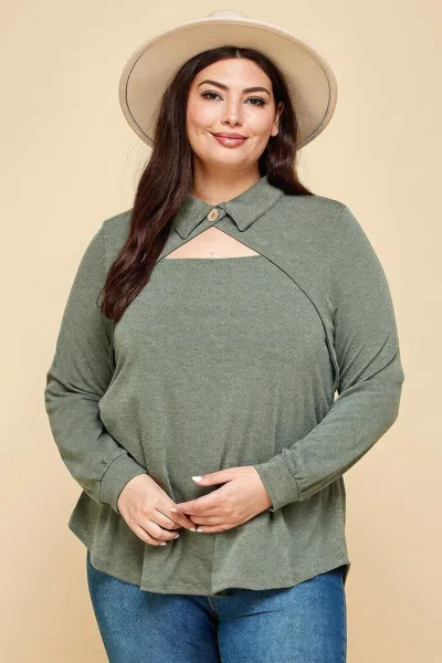 Truedames Women's Plus Size Solid Long Sleeve Fashion Top In Green